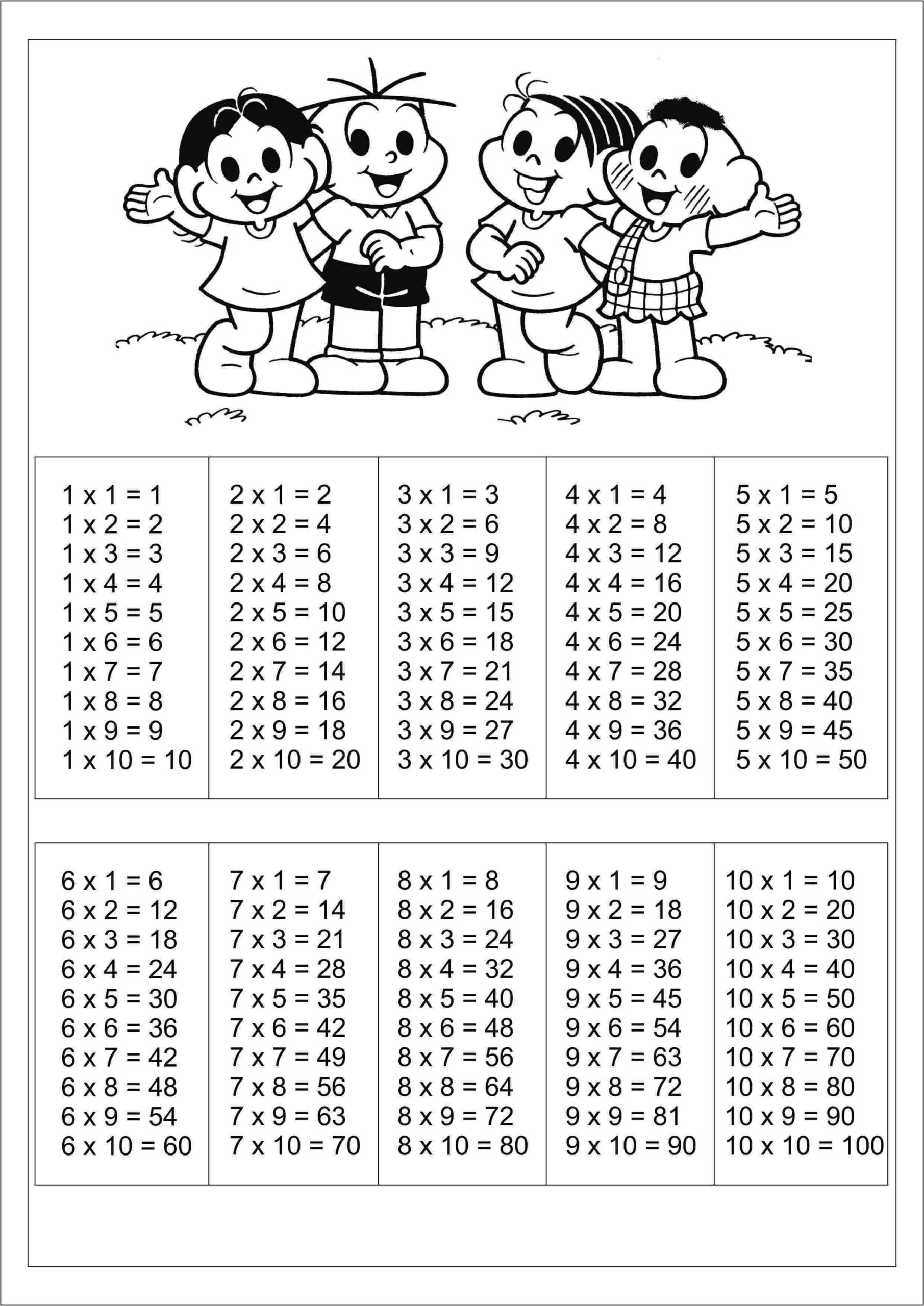 Tabuadas Para Colorir da Turma Da Mônica - Atividades Educativas